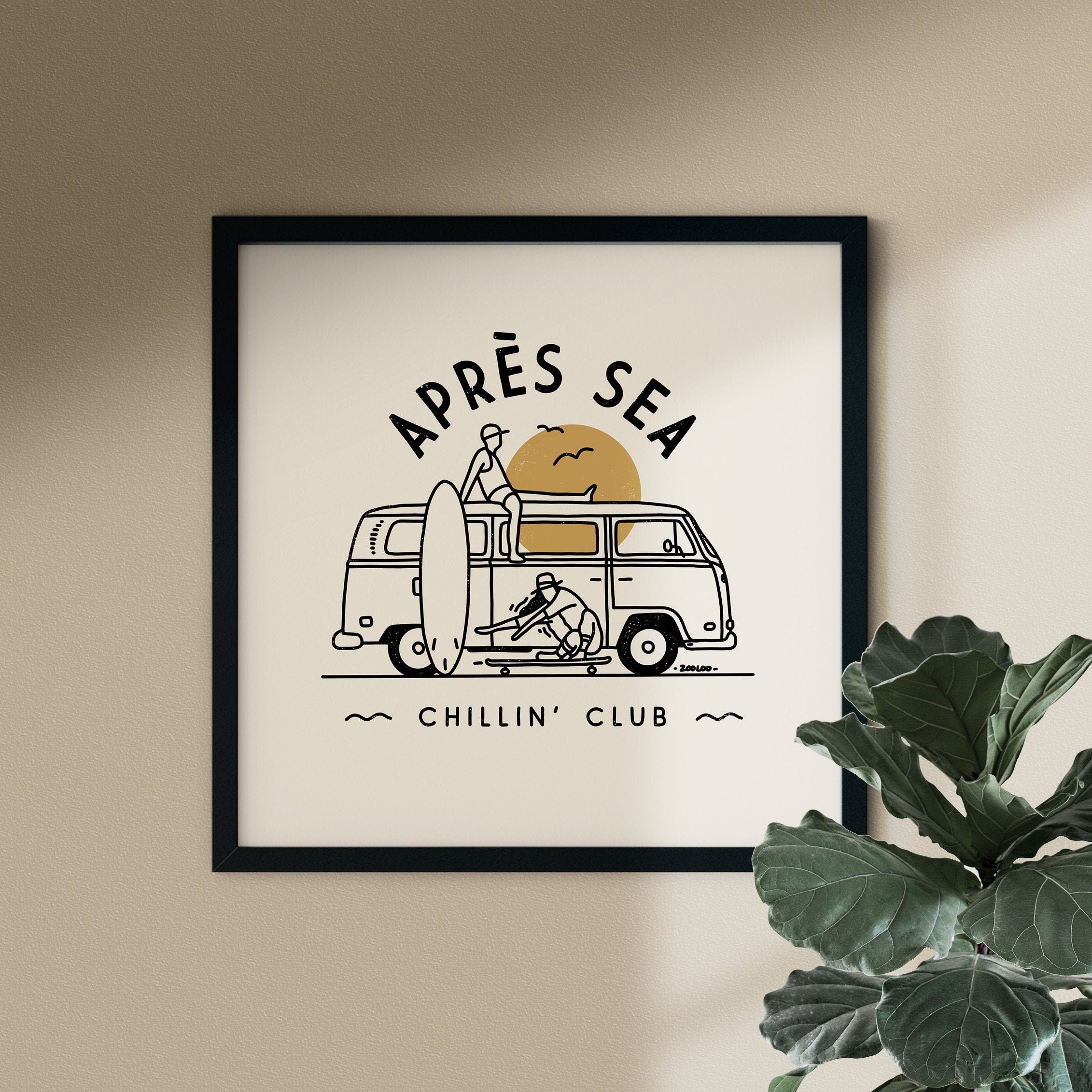 Poster Après Sea Chilling Club – illustration surf vanlife par Zooloo Design Montréal